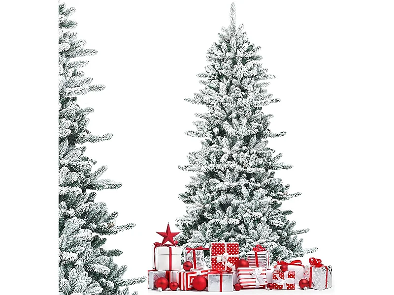 Sapin de noël artificiel flocons de neige 210cm avec 1108 pointes support métallique pliable pomme de pin décoration de fête