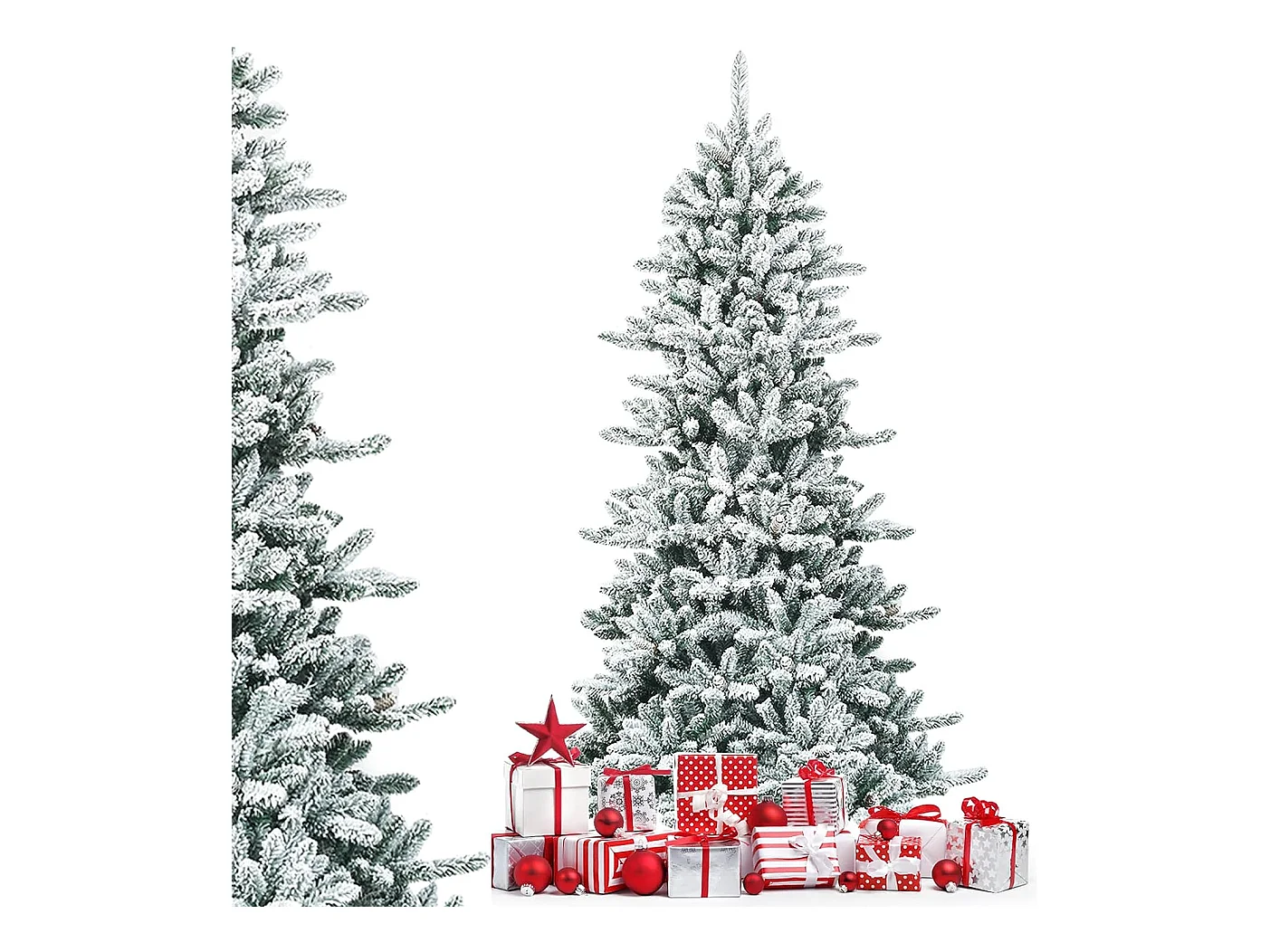 Sapin de noël artificiel flocons de neige 210cm avec 1108 pointes support métallique pliable pomme de pin décoration de fête