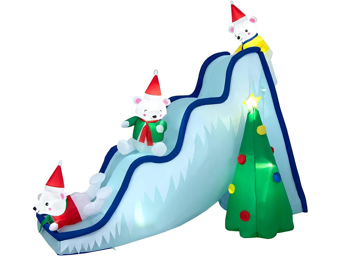 Décoration de toboggan gonflable d'ours polaire de 200 cm, décoration de noël avec lumières led et piquets de sol pour intérieur, cour et pelouse