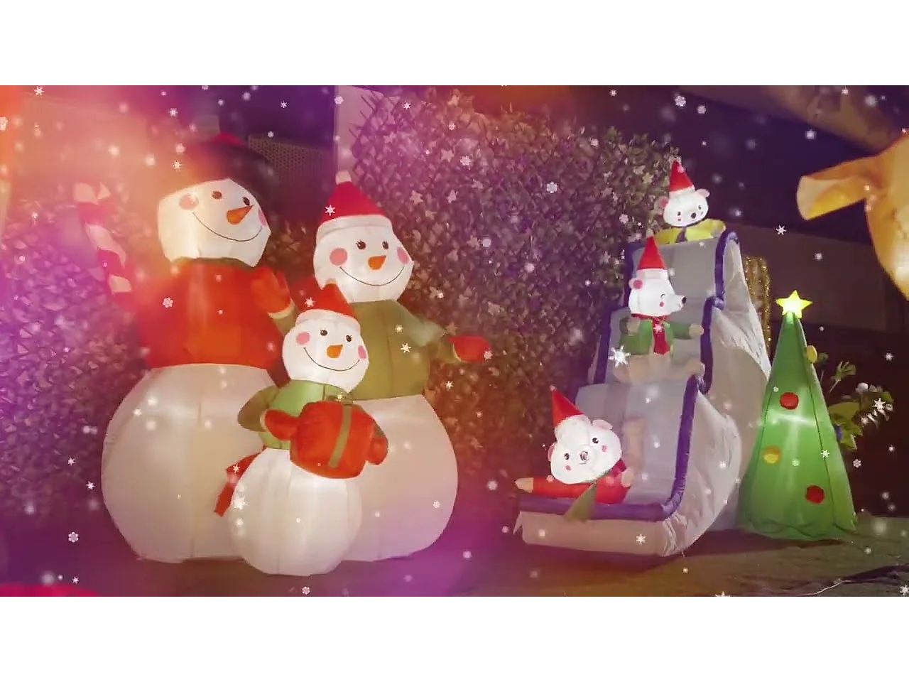 Décoration de toboggan gonflable d'ours polaire de 200 cm, décoration de noël avec lumières led et piquets de sol pour intérieur, cour et pelouse