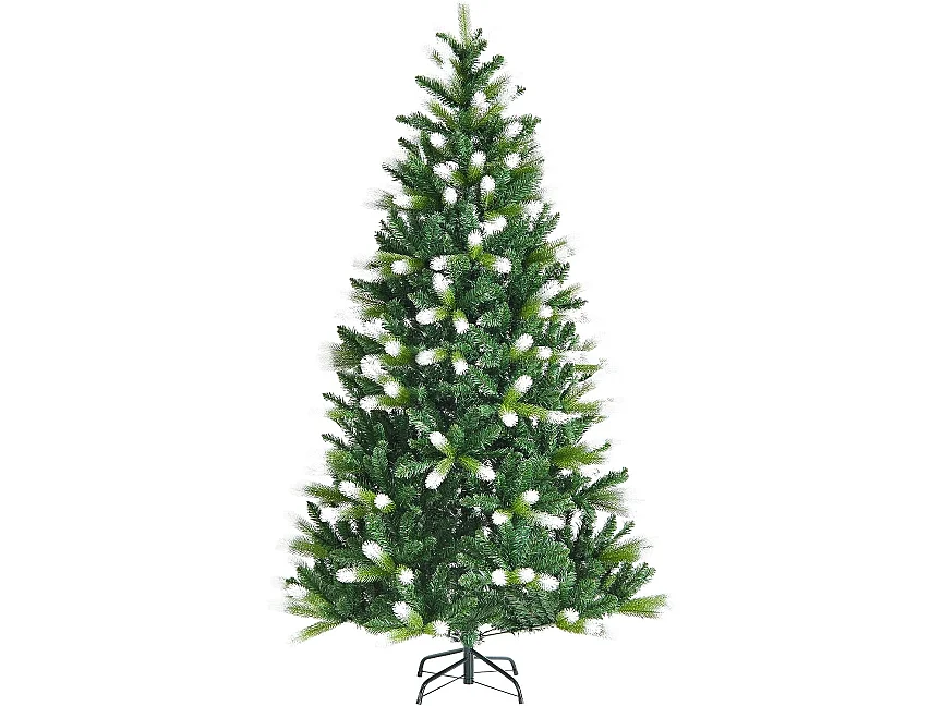 Sapin de noël enneigé artificiel de 180cm avec 850 rameaux en pvc+pe à charnières support métallique pliable sans lumières