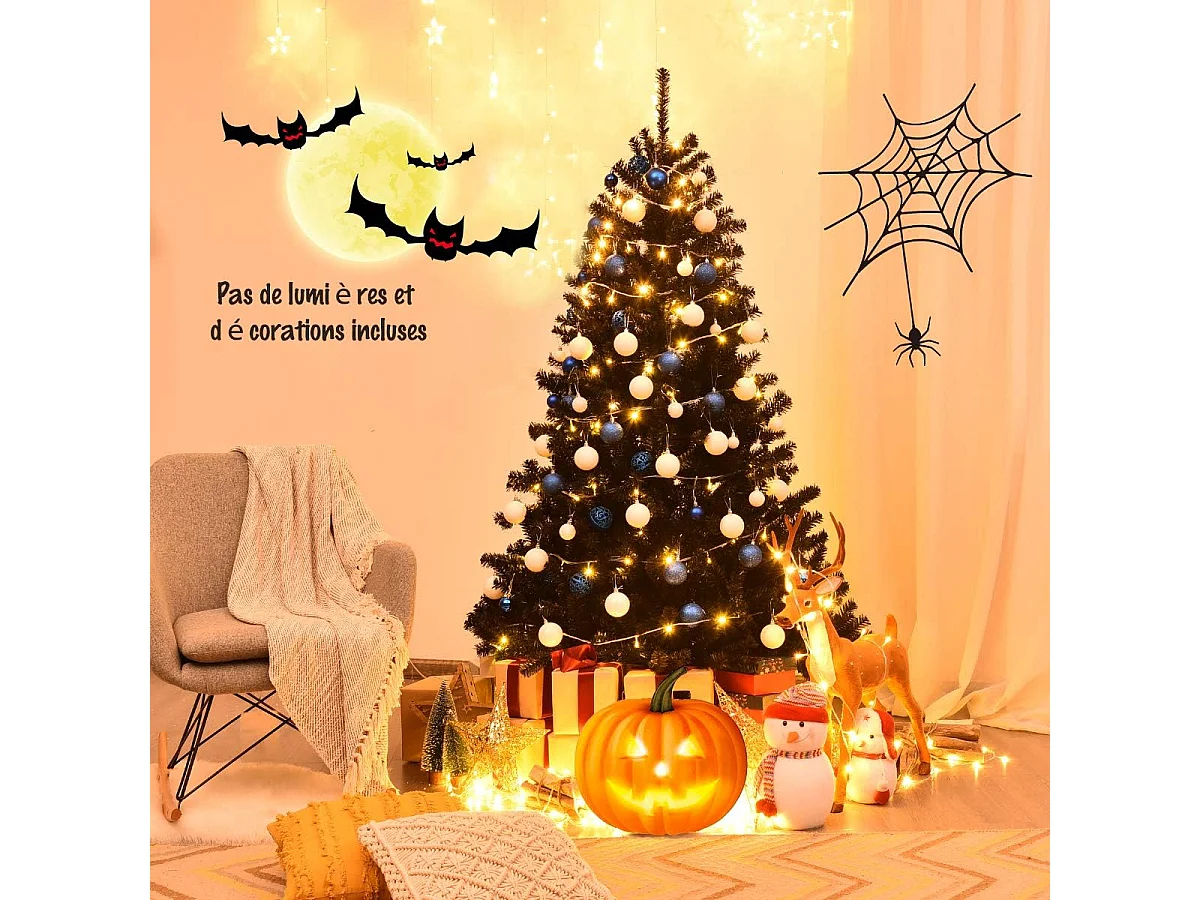 Sapin de noël artificiel 180cm aiguilles en pvc avec support en métal pliable 1036 pointes de branche décoration de vacances