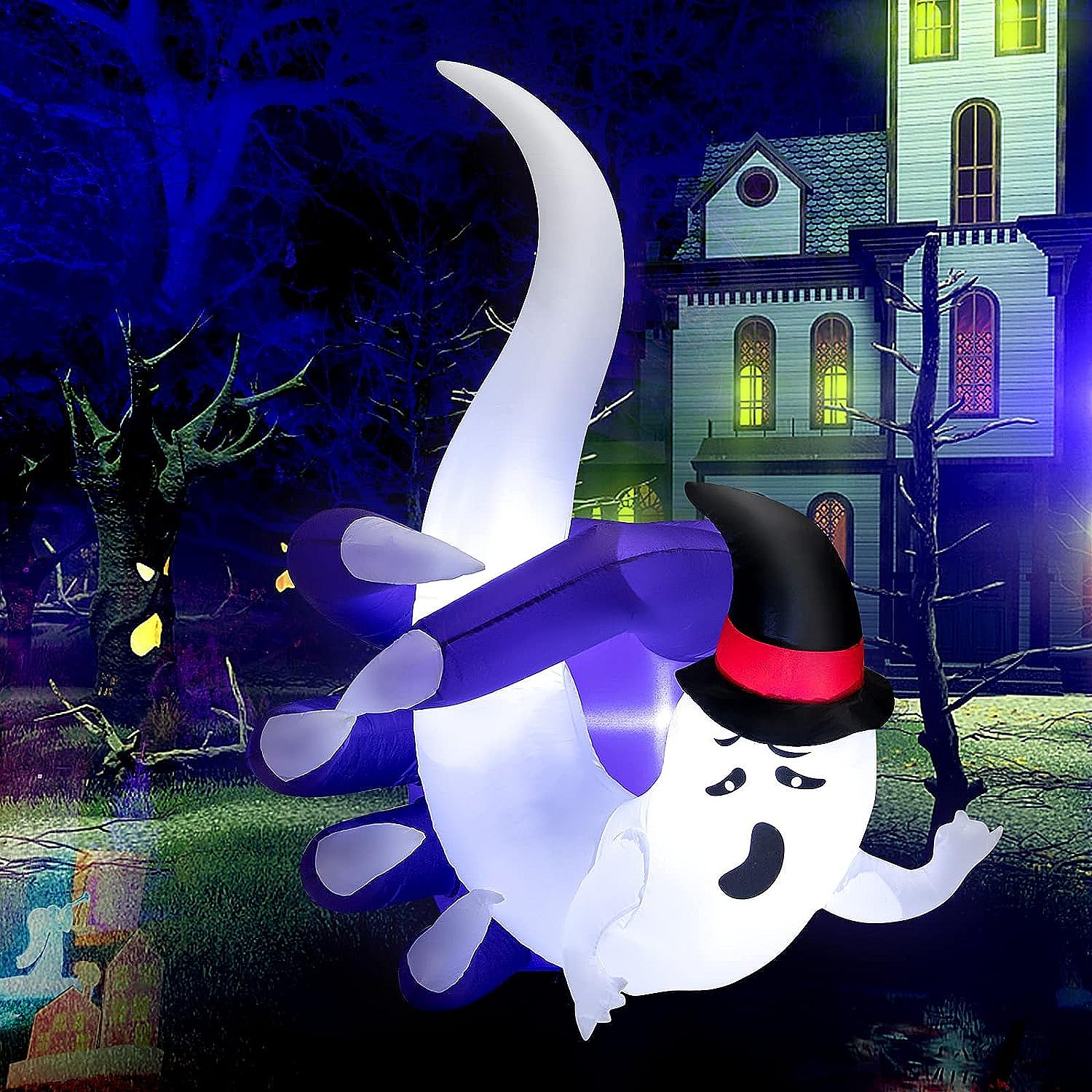 Décoration Gonflable Halloween 180 Cm - Citrouille Araignée Avec Lumières LED - Pour Extérieur, Jardin, Fête - 8
