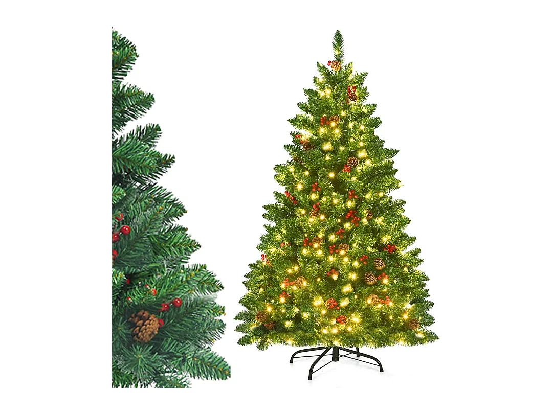Sapin de noël artificiel led 200cm avec 11 modes d'eclairage et 5 changements de couleur système de pliage aiguilles en pvc