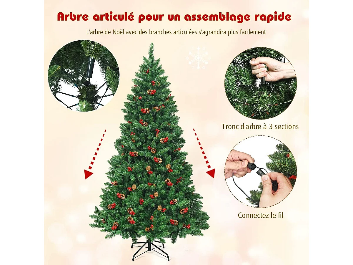 Sapin de noël artificiel led 200cm avec 11 modes d'eclairage et 5 changements de couleur système de pliage aiguilles en pvc
