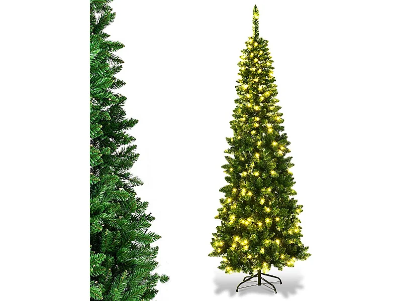 Arbre de noël artificiel 225 cm avec 350 lumières led aiguilles en pvc 1085 branches support métallique pliable pour maison