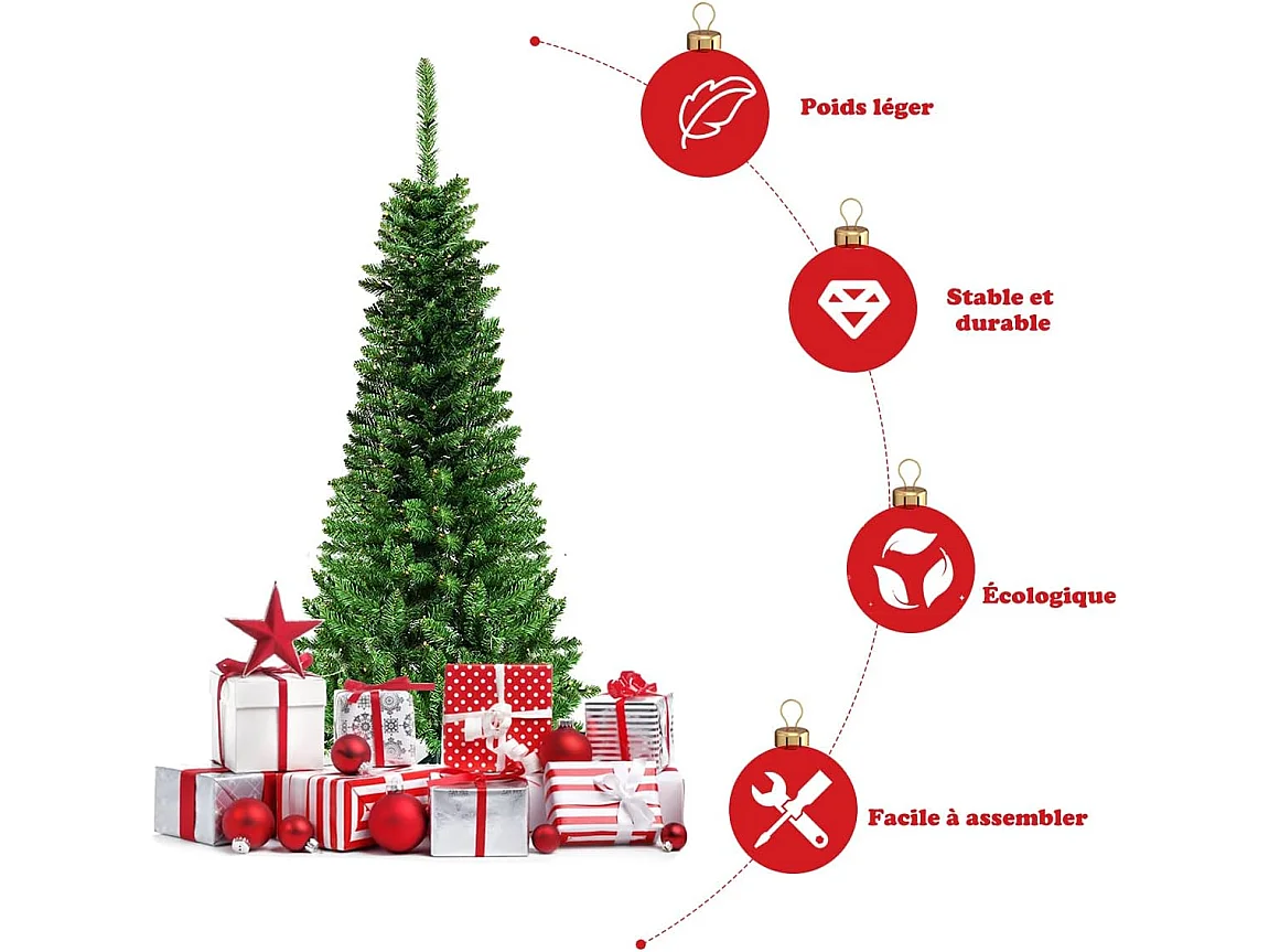 Arbre de noël artificiel 225 cm avec 350 lumières led aiguilles en pvc 1085 branches support métallique pliable pour maison