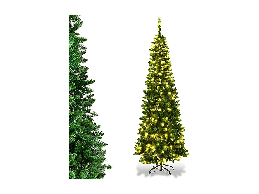 Arbre de noël artificiel 225 cm avec 350 lumières led aiguilles en pvc 1085 branches support métallique pliable pour maison