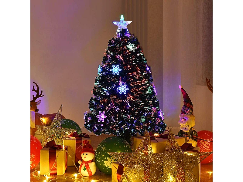 Sapin de noël arbre de noël artificiel avec lumières led flocon de neige et pied matériau pvc pour décoration de noël 120cm