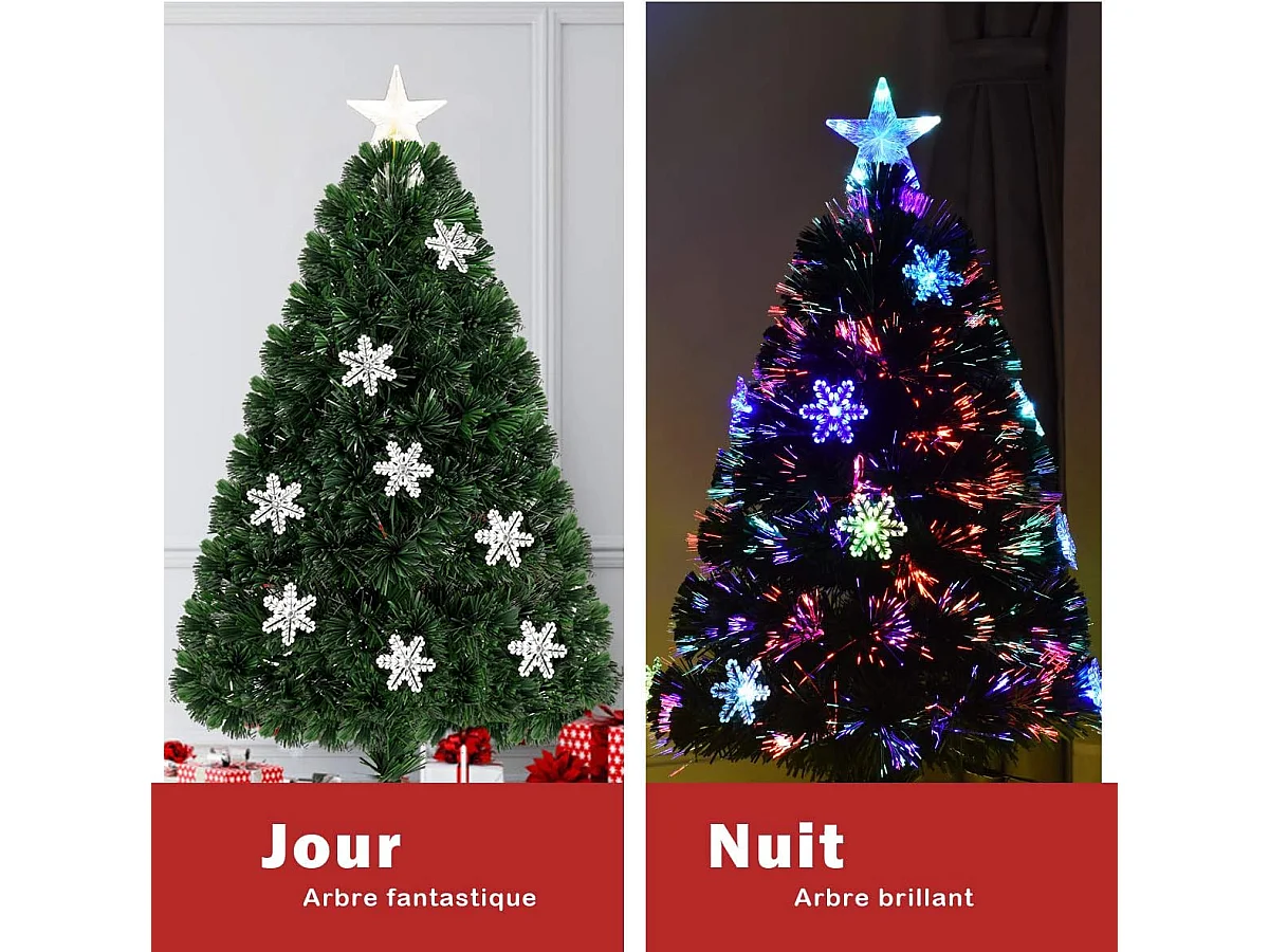 Sapin de noël arbre de noël artificiel avec lumières led flocon de neige et pied matériau pvc pour décoration de noël 120cm