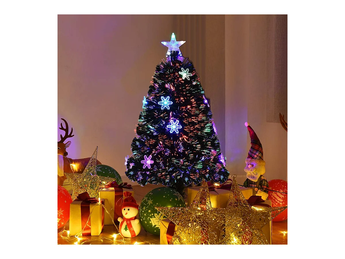 Sapin de noël arbre de noël artificiel avec lumières led flocon de neige et pied matériau pvc pour décoration de noël 120cm