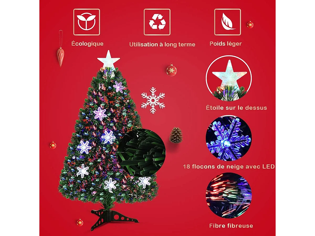 Sapin de noël arbre de noël artificiel avec lumières led flocon de neige et pied matériau pvc pour décoration de noël 120cm