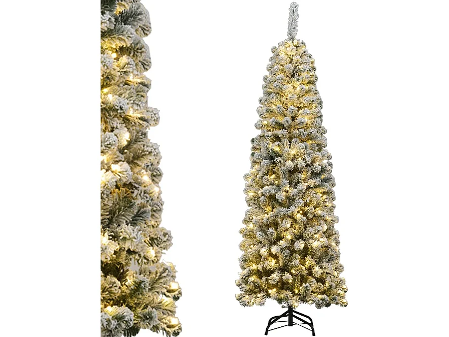 Sapin de noël artificiel à flocons de neige led 180cm à charnières avec 250 lumières aiguilles en pvc support métallique