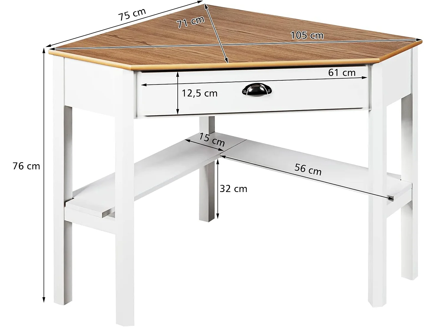 Bureau d'Angle Informatique Contemporain pour PC / Ordinateur Poste de Travaile avec Etagères et Tiroir Bois
