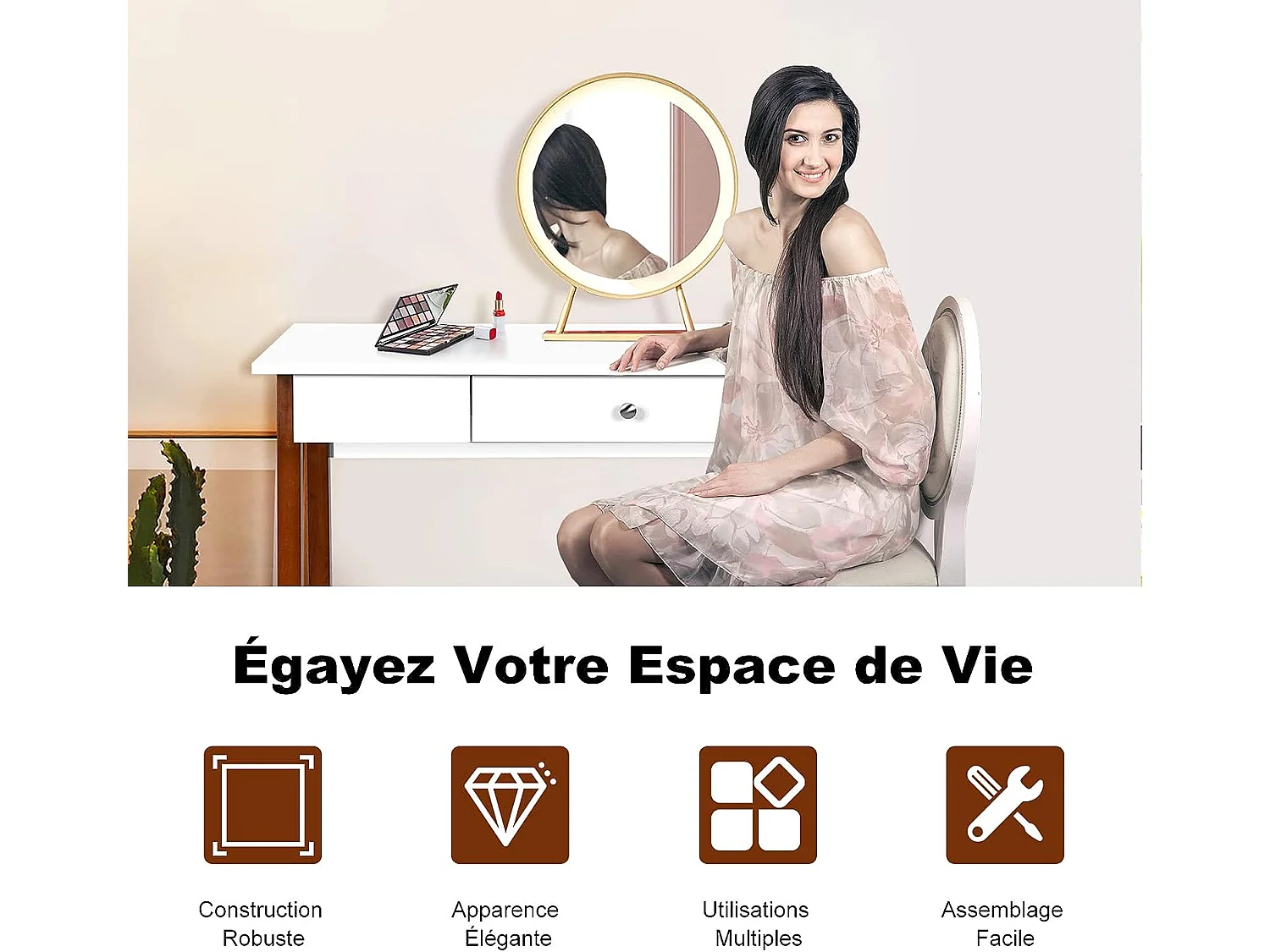 Bureau Informatique 103 x 50 x 76,5CM Table en Bois avec Grand Plan de Travail , Tiroir Charge 54KG Moderne