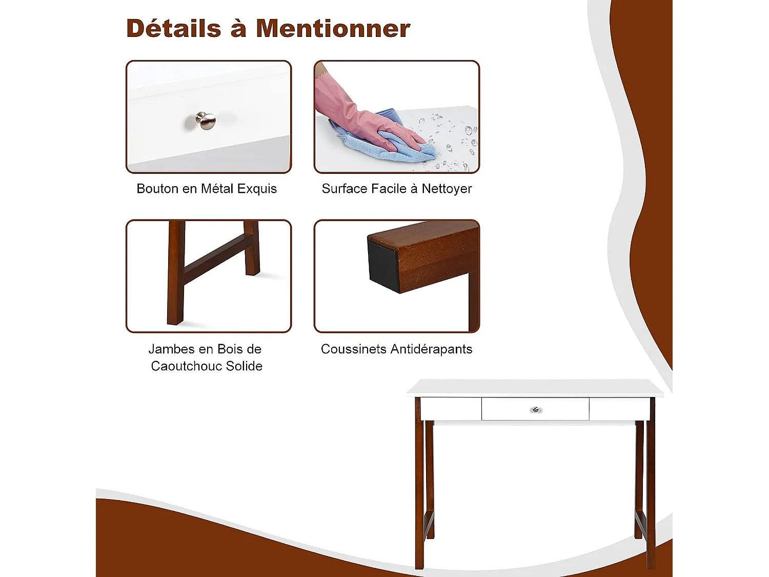 Bureau Informatique 103 x 50 x 76,5CM Table en Bois avec Grand Plan de Travail , Tiroir Charge 54KG Moderne