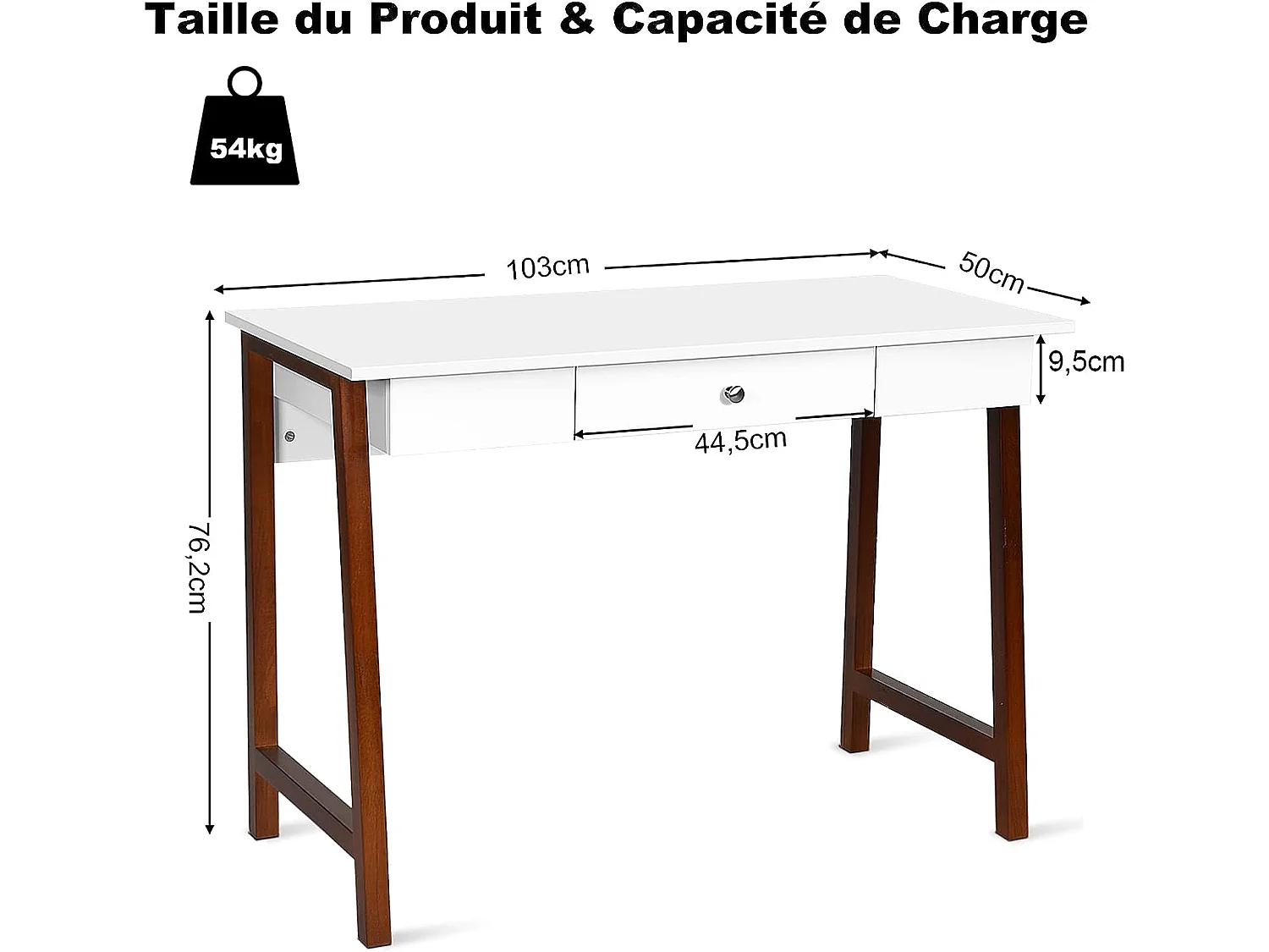 Bureau Informatique 103 x 50 x 76,5CM Table en Bois avec Grand Plan de Travail , Tiroir Charge 54KG Moderne