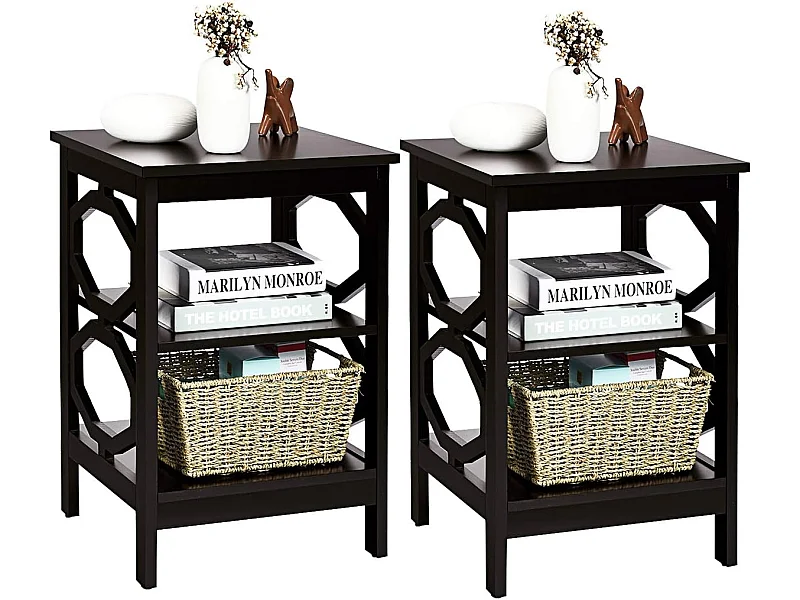 Lot de 2 Table de Chevet à 3 Niveaux, Table d'Appoint Chevet, Table Basse Simple et Contemporain, pour Chambre, Salon 40x40x61cm, Brun