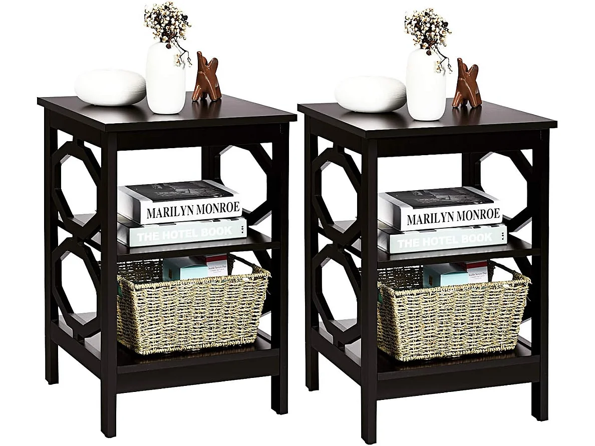 Lot de 2 Table de Chevet à 3 Niveaux, Table d'Appoint Chevet, Table Basse Simple et Contemporain, pour Chambre, Salon 40x40x61cm, Brun