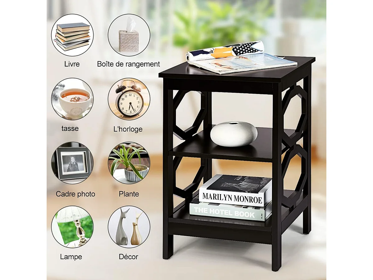 Lot de 2 Table de Chevet à 3 Niveaux, Table d'Appoint Chevet, Table Basse Simple et Contemporain, pour Chambre, Salon 40x40x61cm, Brun