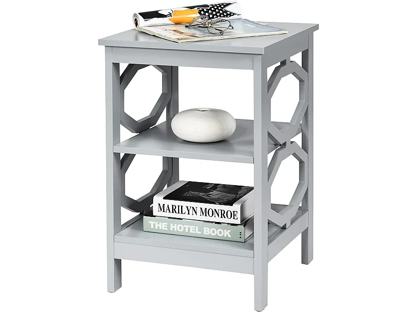 Table de Chevet à 3 Niveaux, Table d'Appoint Chevet, Table Basse Simple et Contemporain, pour Chambre, Salon 40x40x61cm, Gris