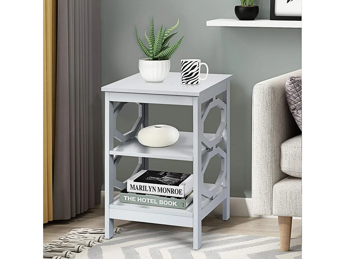 Table de Chevet à 3 Niveaux, Table d'Appoint Chevet, Table Basse Simple et Contemporain, pour Chambre, Salon 40x40x61cm, Gris