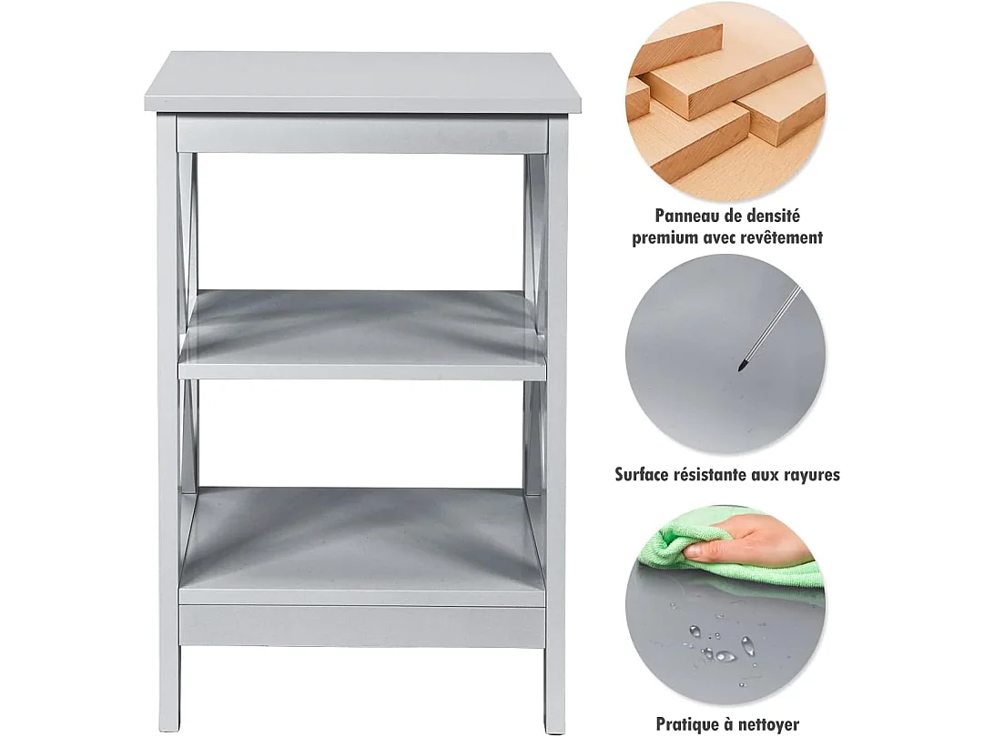 Table de Chevet à 3 Niveaux, Table d'Appoint Chevet, Table Basse Simple et Contemporain, pour Chambre, Salon 40x40x61cm, Gris