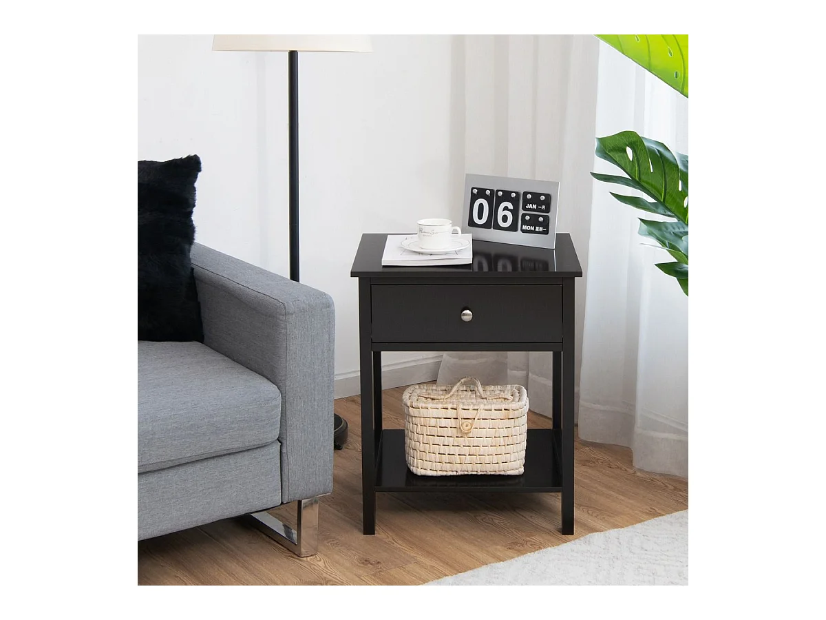 Table de Chevet Lot de 2, Table d'Appoint Moderne pour Chambre, Salon, Canapé, 48 x 40 x 58 CM, Assemblage Facile, Noir