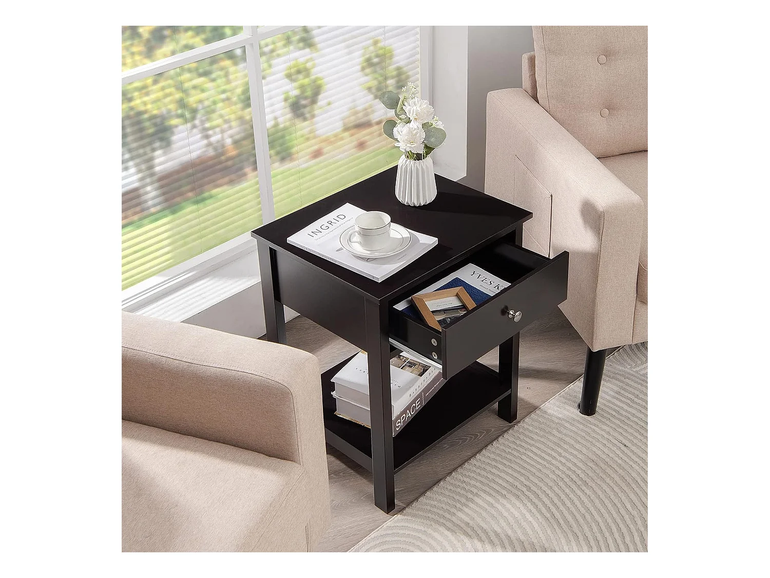 Table de Chevet Lot de 2, Table d'Appoint Moderne pour Chambre, Salon, Canapé, 48 x 40 x 58 CM, Assemblage Facile, Noir