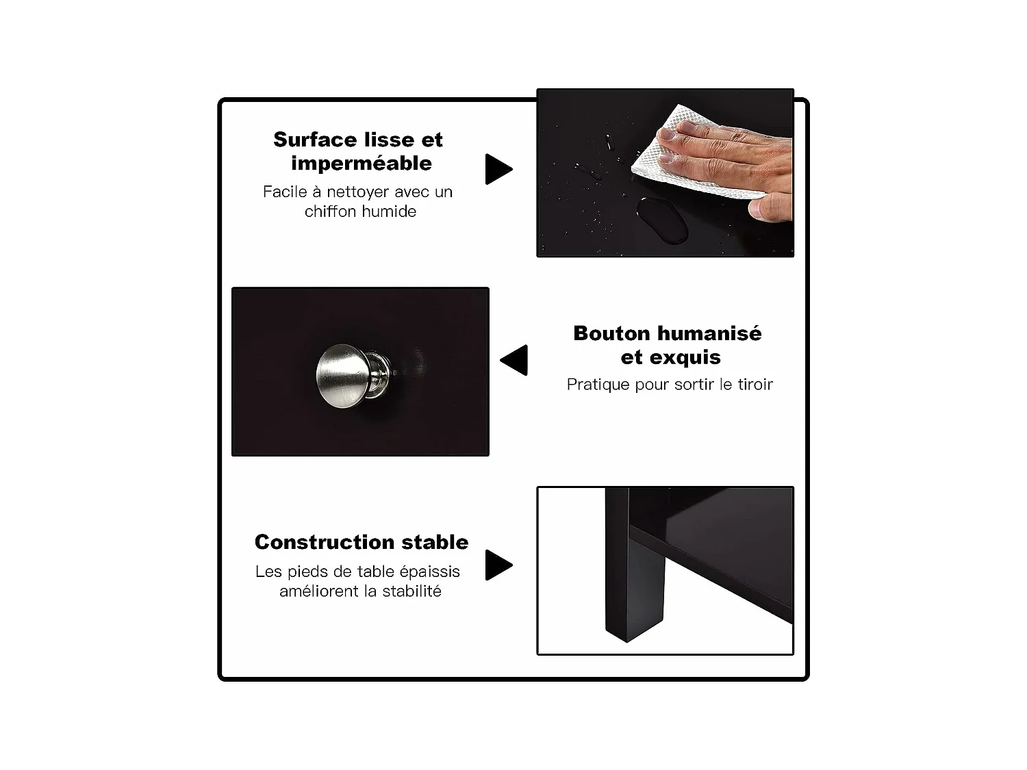 Table de Chevet Lot de 2, Table d'Appoint Moderne pour Chambre, Salon, Canapé, 48 x 40 x 58 CM, Assemblage Facile, Noir