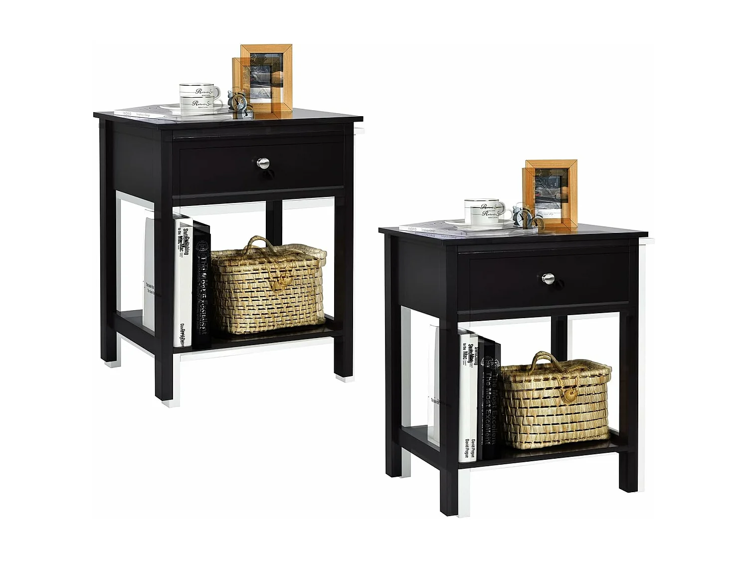 Nachtkastje Set van 2, Moderne Bijzettafel voor Slaapkamer, Woonkamer, Bank, 48 x 40 x 58 CM, Eenvoudige Montage, Zwart