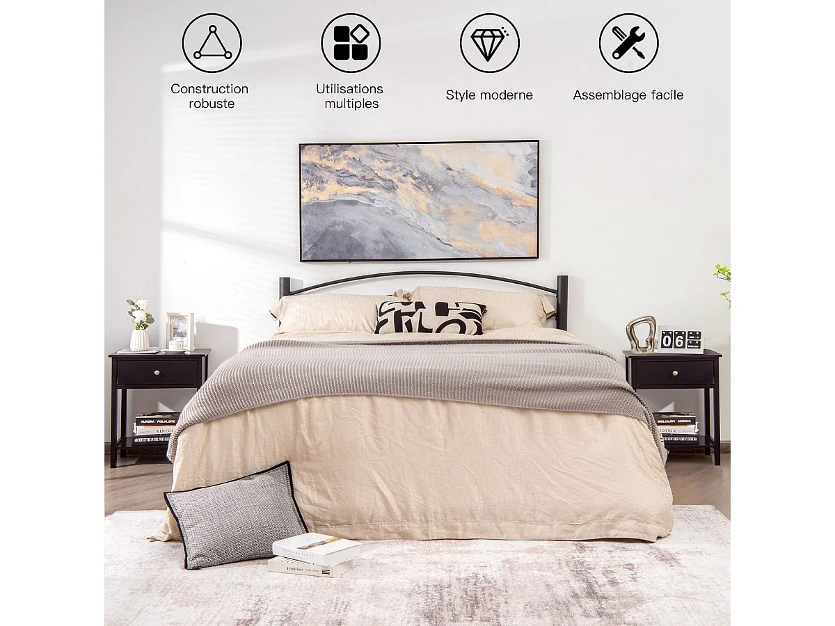 Nachtkastje Set van 2, Moderne Bijzettafel voor Slaapkamer, Woonkamer, Bank, 48 x 40 x 58 CM, Eenvoudige Montage, Zwart