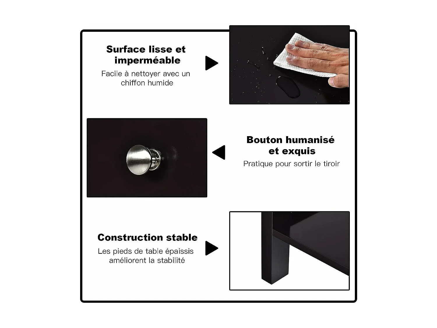 Nachtkastje Set van 2, Moderne Bijzettafel voor Slaapkamer, Woonkamer, Bank, 48 x 40 x 58 CM, Eenvoudige Montage, Zwart