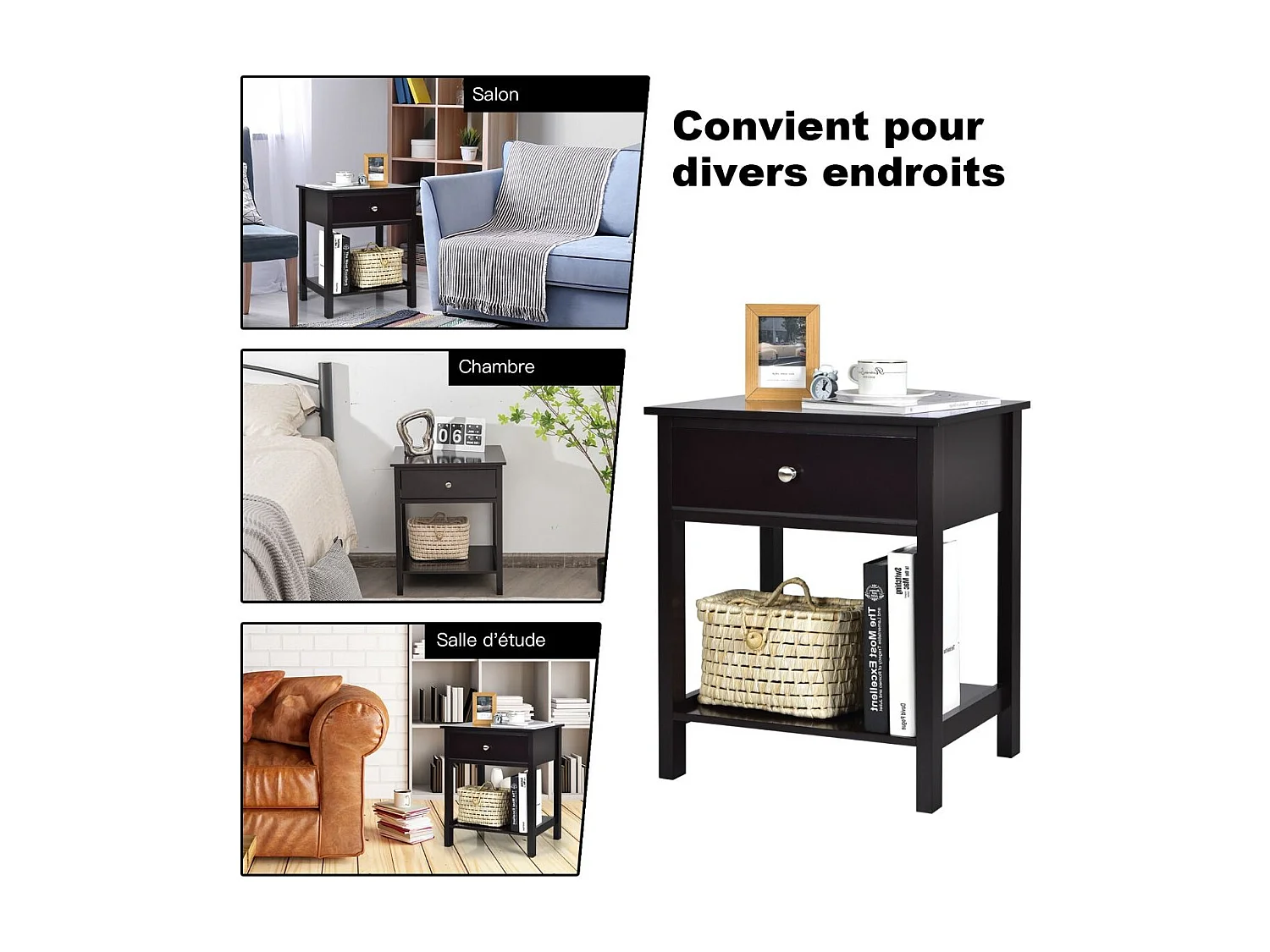 Nachtkastje Set van 2, Moderne Bijzettafel voor Slaapkamer, Woonkamer, Bank, 48 x 40 x 58 CM, Eenvoudige Montage, Zwart