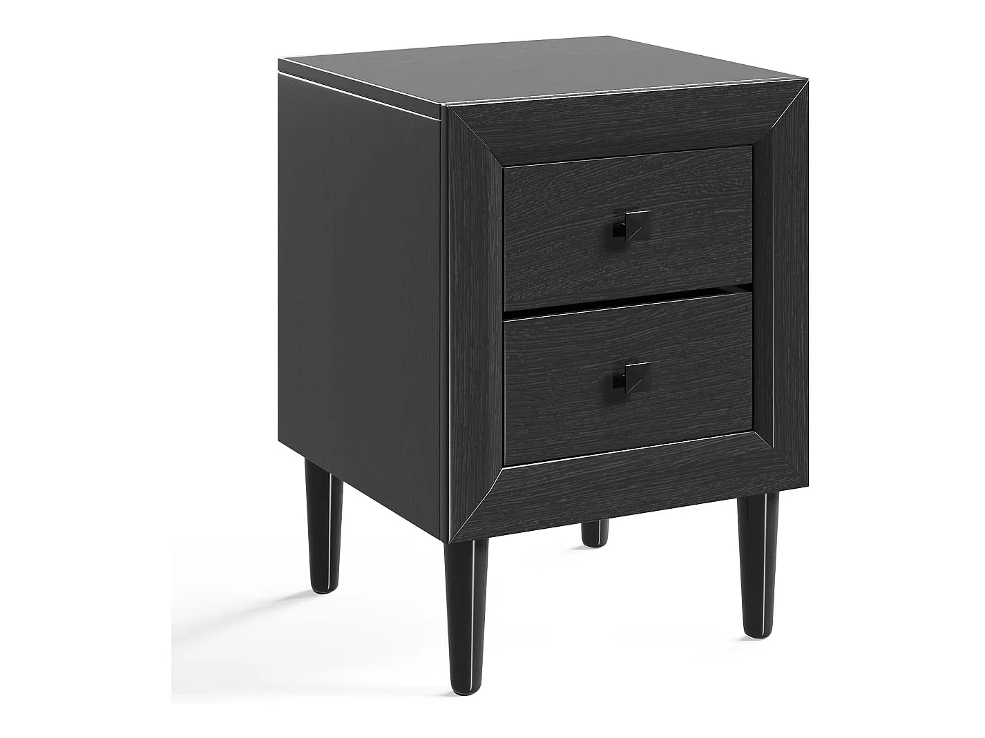 1 x Table de Chevet Moderne avec 2 Tiroirs, 40 x 39,5 x 55 CM, Table de Nuitavec Pieds en Bois Massif et Poignées, Noir