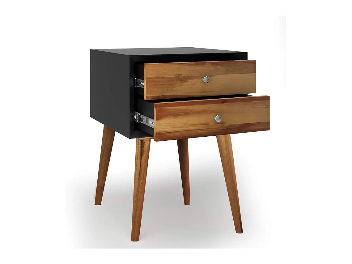 Table de Chevet en Bois avec 2 Tiroirs, Style Retro Multi-usages 40 x 40 x 59 cm