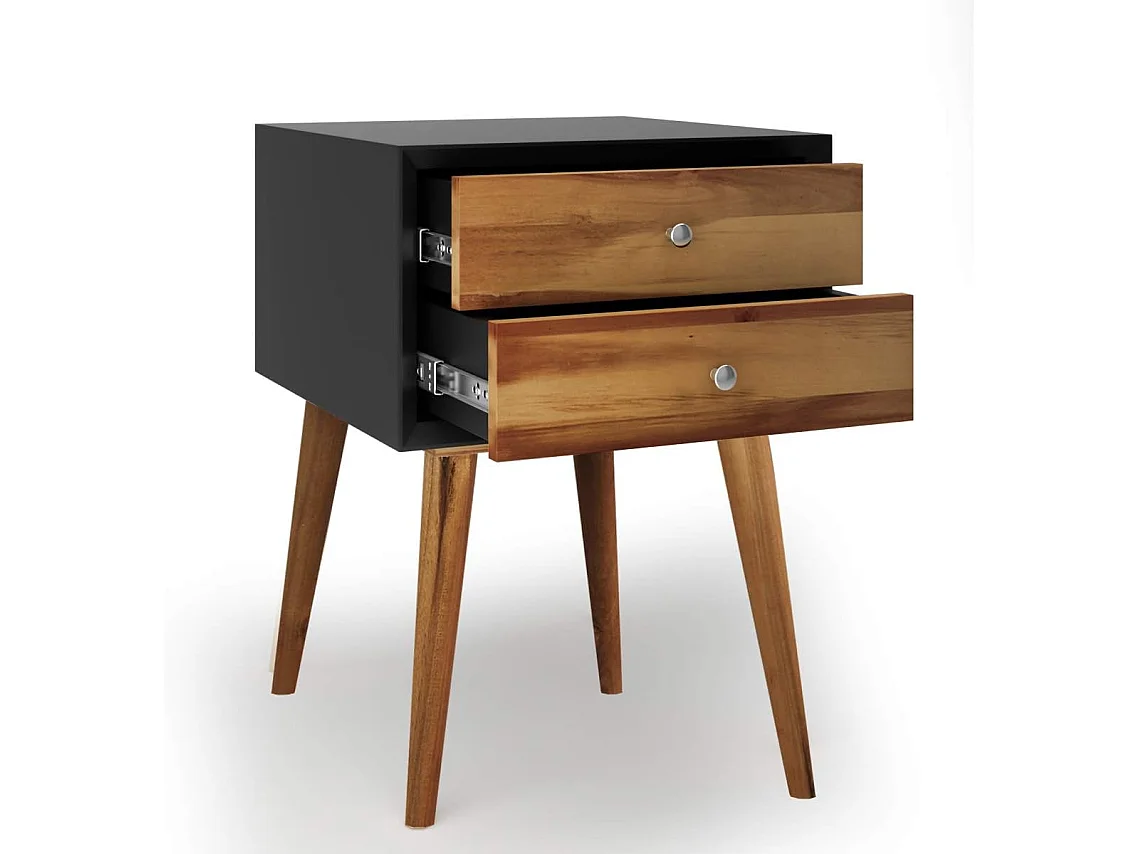 Table de Chevet en Bois avec 2 Tiroirs, Style Retro Multi-usages 40 x 40 x 59 cm
