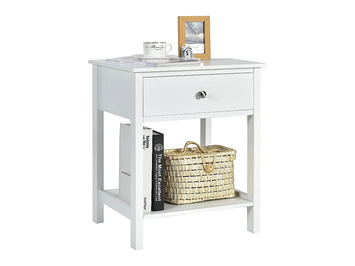 Table de Chevet à 2 Niveaux Style Moderne Simple 48 x 40 x 58 CM Blanc
