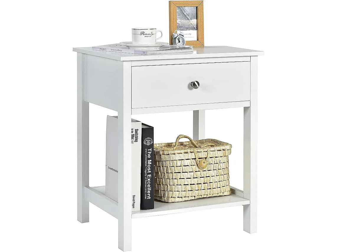 Table de Chevet à 2 Niveaux Style Moderne Simple 48 x 40 x 58 CM Blanc