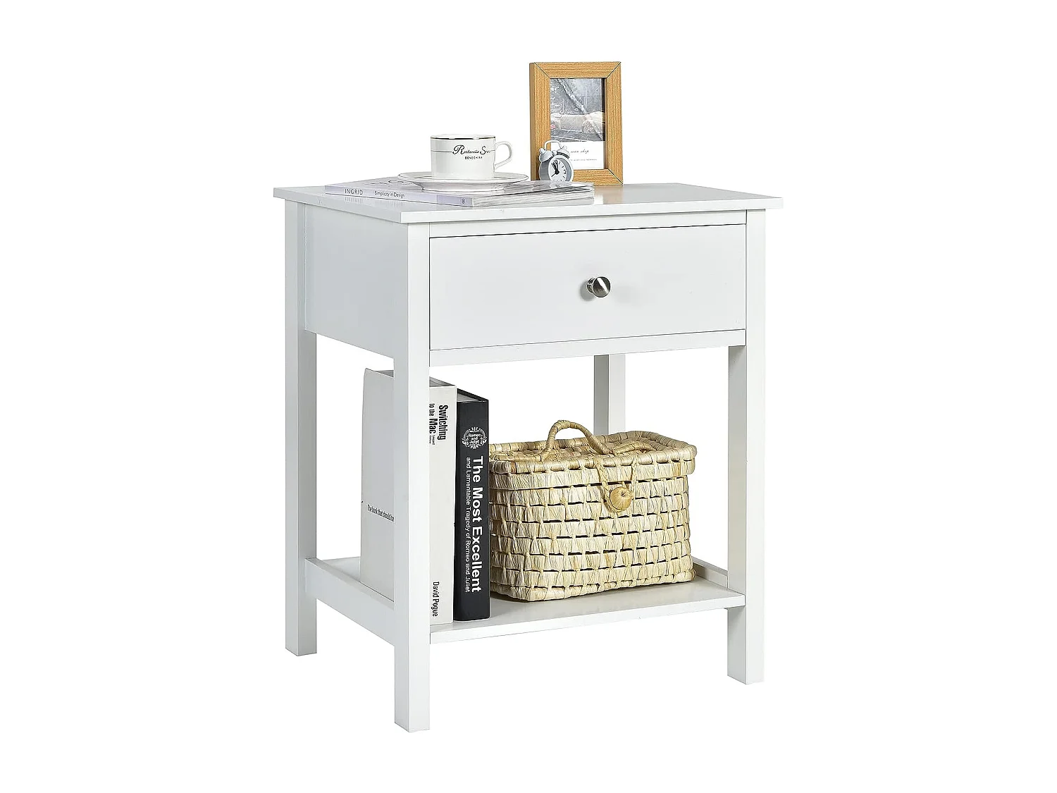 Table de Chevet à 2 Niveaux Style Moderne Simple 48 x 40 x 58 CM Blanc