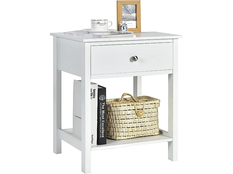 Table de Chevet à 2 Niveaux Style Moderne Simple 48 x 40 x 58 CM Blanc