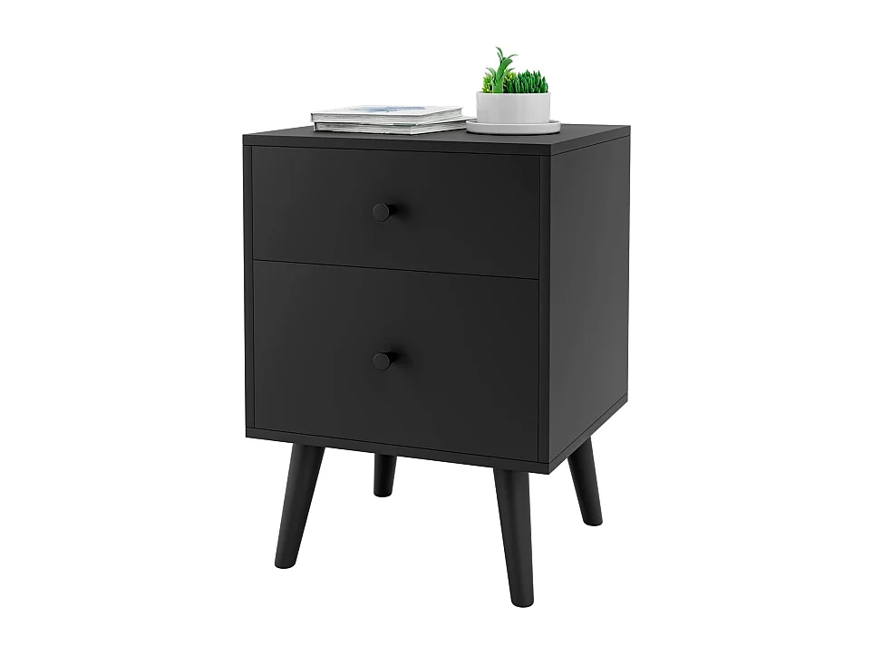 Table de Chevet, Table de Nuit à 2 Tiroirs en Bois d’Hévéa Massif de Style Moderne 45 x 39,5 x 62 CM, Noir