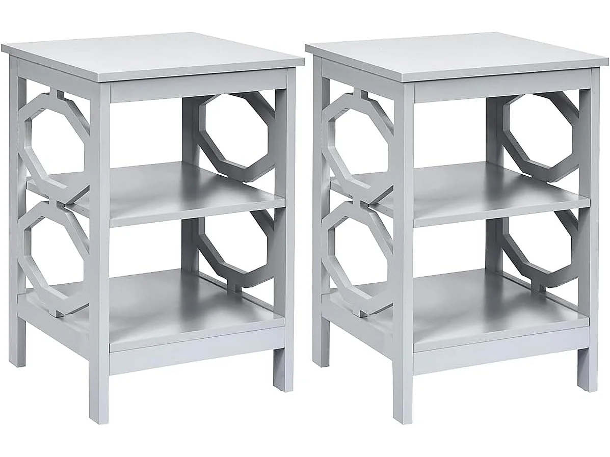 Lot de 2 Table de Chevet à 3 Niveaux, Table d'Appoint Chevet, Table Basse Simple et Contemporain, pour Chambre, Salon 40x40x61cm, Gris