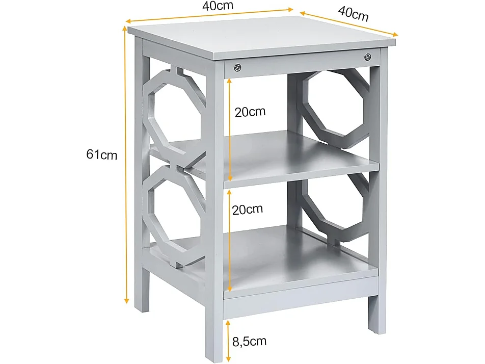 Lot de 2 Table de Chevet à 3 Niveaux, Table d'Appoint Chevet, Table Basse Simple et Contemporain, pour Chambre, Salon 40x40x61cm, Gris