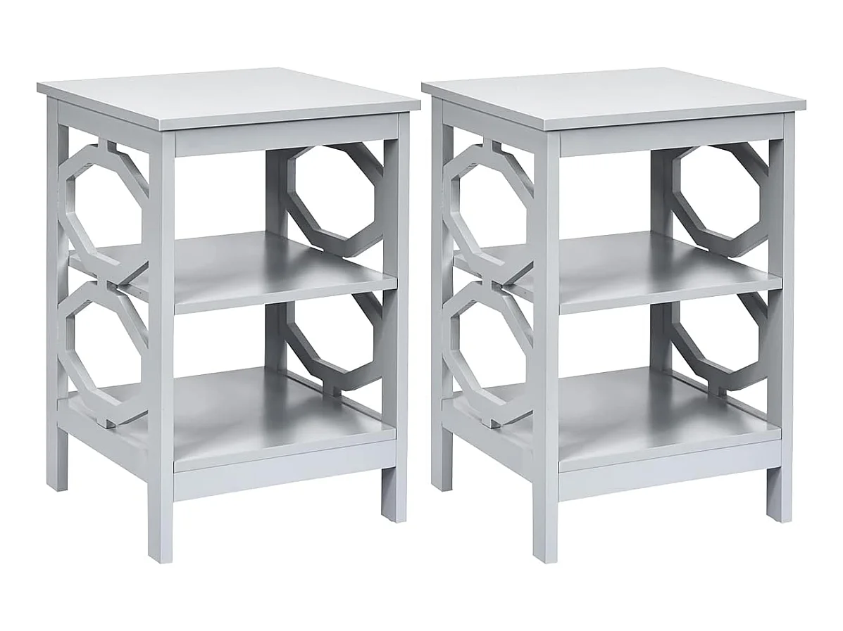 Lot de 2 Table de Chevet à 3 Niveaux, Table d'Appoint Chevet, Table Basse Simple et Contemporain, pour Chambre, Salon 40x40x61cm, Gris