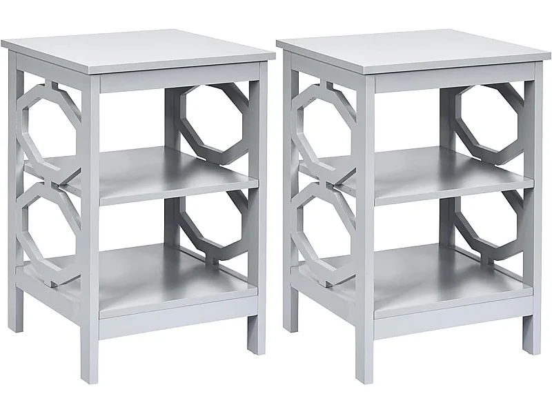 Lot de 2 Table de Chevet à 3 Niveaux, Table d'Appoint Chevet, Table Basse Simple et Contemporain, pour Chambre, Salon 40x40x61cm, Gris