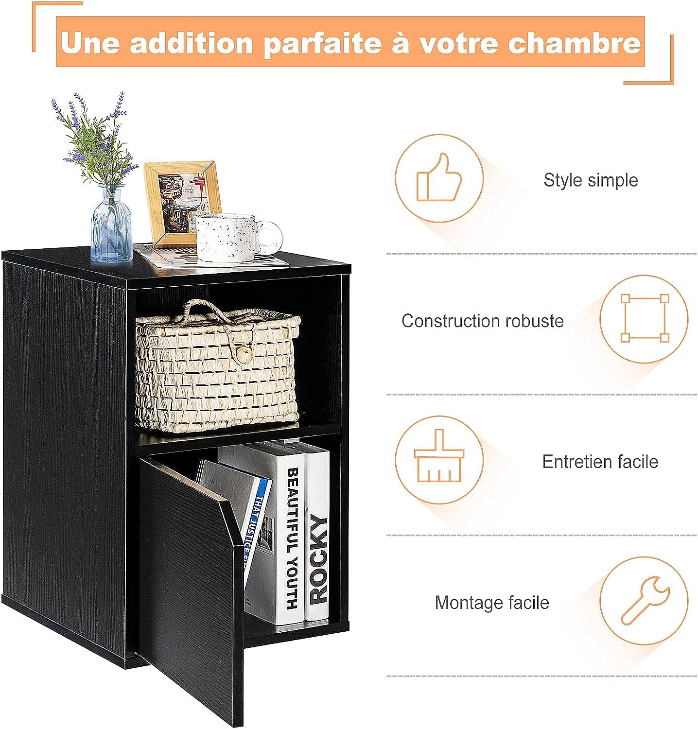 Lot De 2 Tables De Chevet Avec Prises Intégrées - Design Courbé, 3 étagères - Noir - 50x30x60,5 Cm - Charge USB Et Type-C - 10