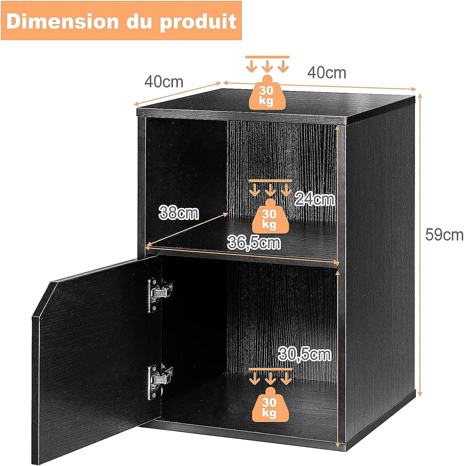 Lot de 2 tables de nuit avec rangement et étagère ouverte et placard
