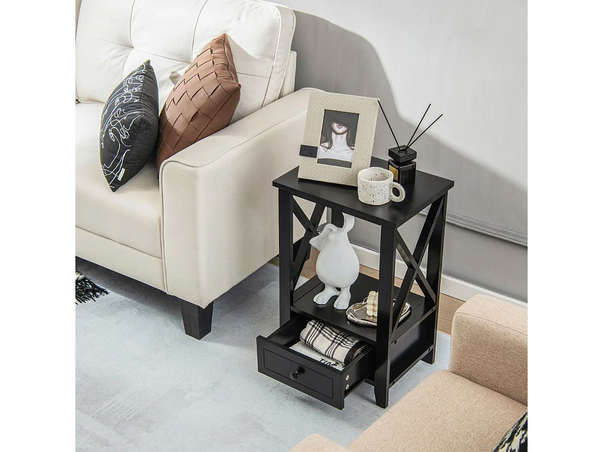 Table de Chevet avec Tiroir Inférieur et Étagère, Table de Nuit 40 x 30 x 61,5 cm, pour Salon, Chambre, Bureau, Appartement Noir