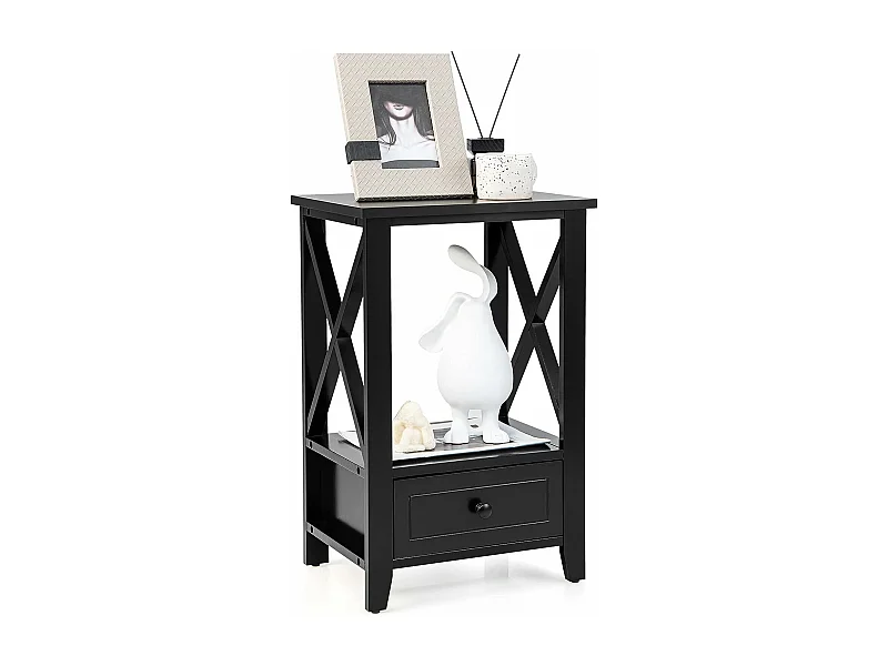 Table de Chevet avec Tiroir Inférieur et Étagère, Table de Nuit 40 x 30 x 61,5 cm, pour Salon, Chambre, Bureau, Appartement Noir